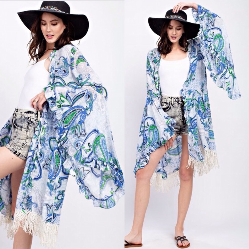 ☀️BLUE PAISLEY BOHO FLARE SLEEVES CARDIGAN